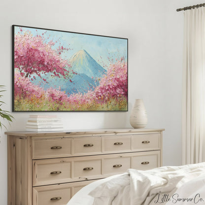 Cherry Blossoms Mount Fuji Frame TV Art displayed on a TV