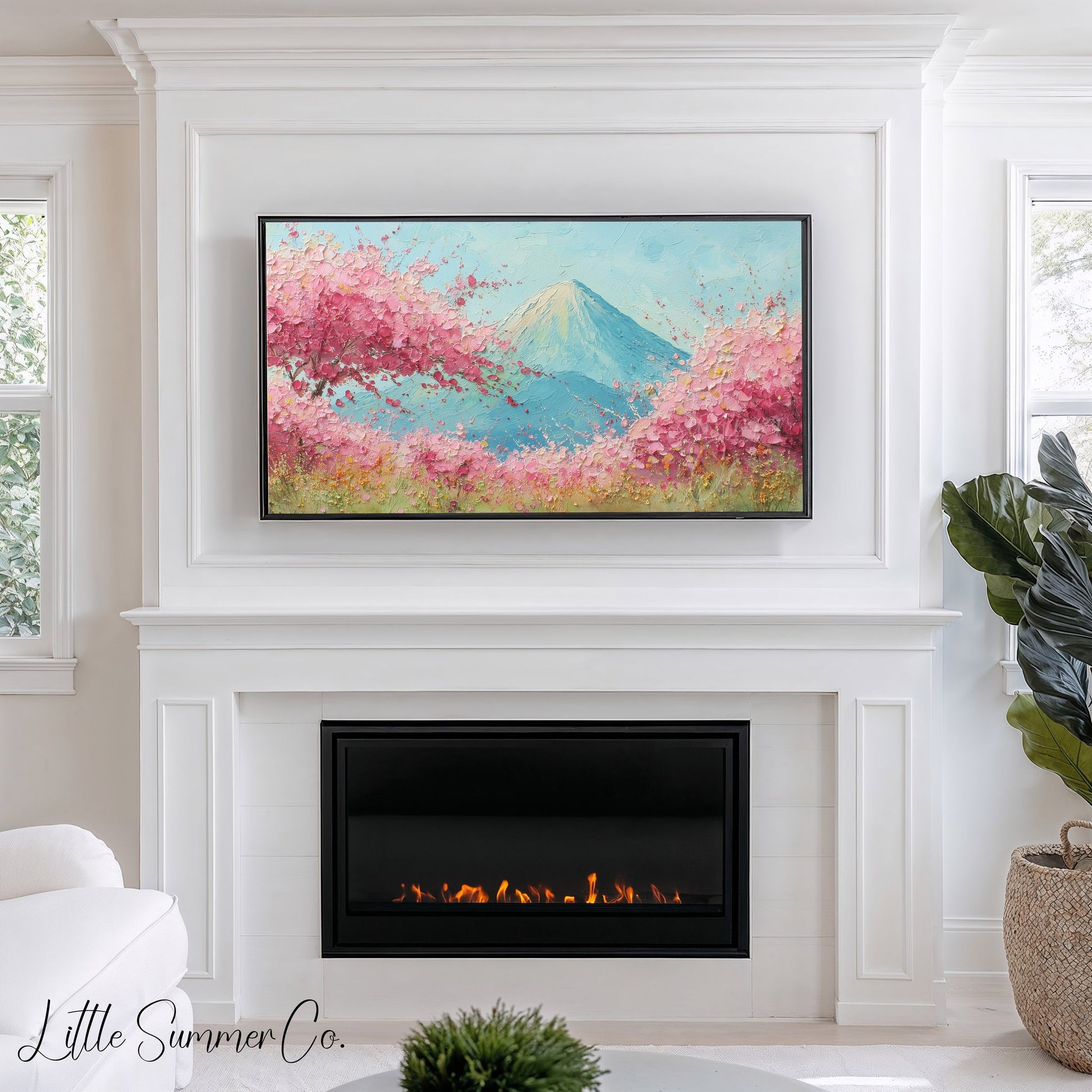 Cherry Blossoms Mount Fuji Frame TV Art displayed on a TV
