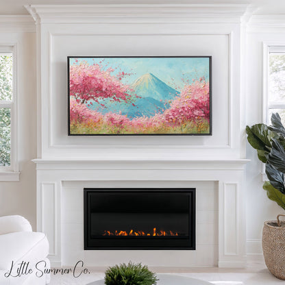Cherry Blossoms Mount Fuji Frame TV Art displayed on a TV