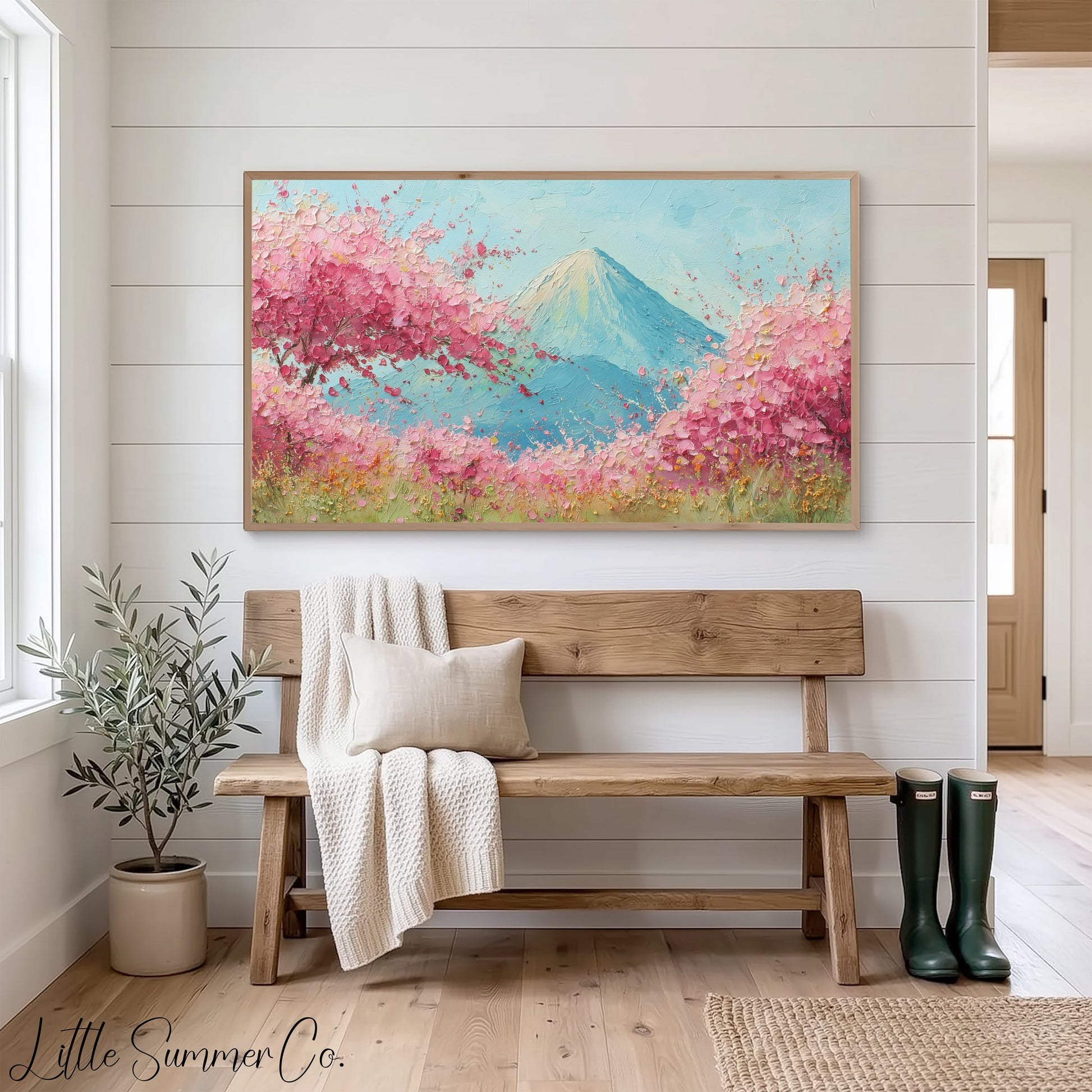 Cherry Blossoms Mount Fuji Frame TV Art displayed on a TV