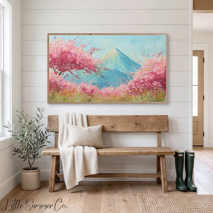 Cherry Blossoms Mount Fuji Frame TV Art displayed on a TV