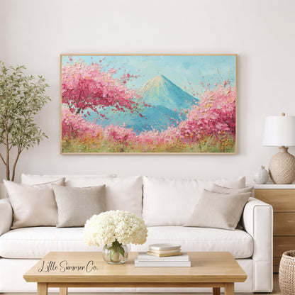 Cherry Blossoms Mount Fuji Frame TV Art displayed on a TV