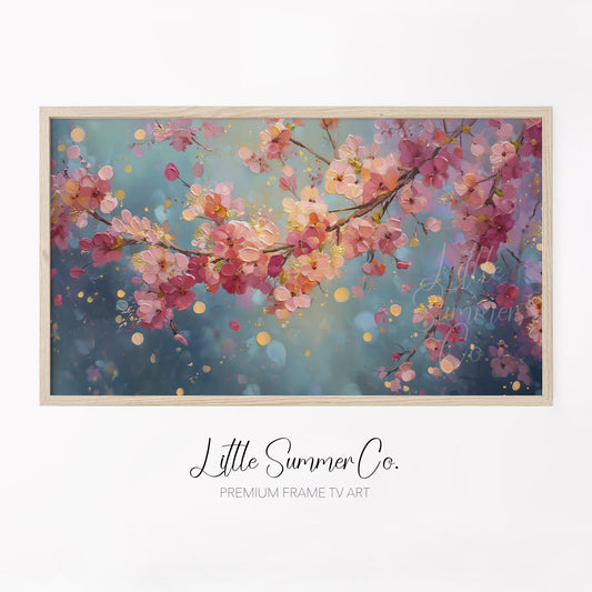 Cherry Blossom Branches Close Up Frame TV Art displayed on a TV