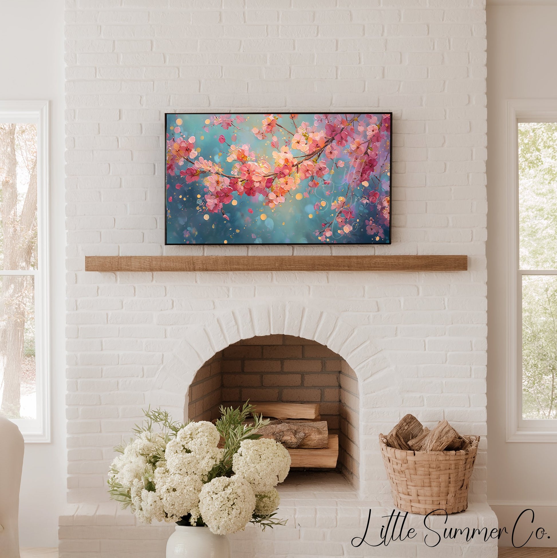 Cherry Blossom Branches Close Up Frame TV Art displayed on a TV