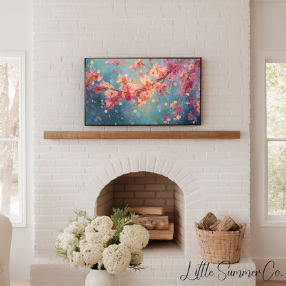 Cherry Blossom Branches Close Up Frame TV Art displayed on a TV
