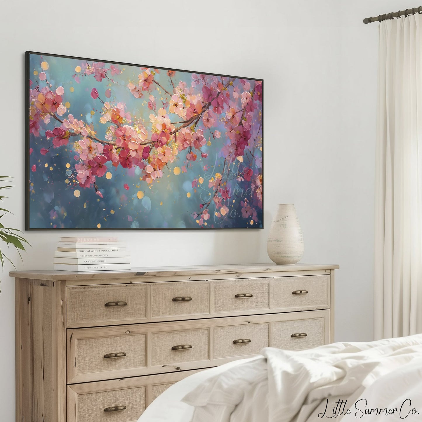 Cherry Blossom Branches Close Up Frame TV Art displayed on a TV