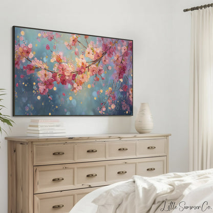 Cherry Blossom Branches Close Up Frame TV Art displayed on a TV