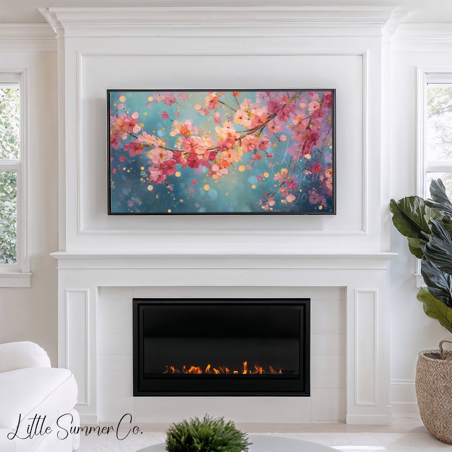 Cherry Blossom Branches Close Up Frame TV Art displayed on a TV