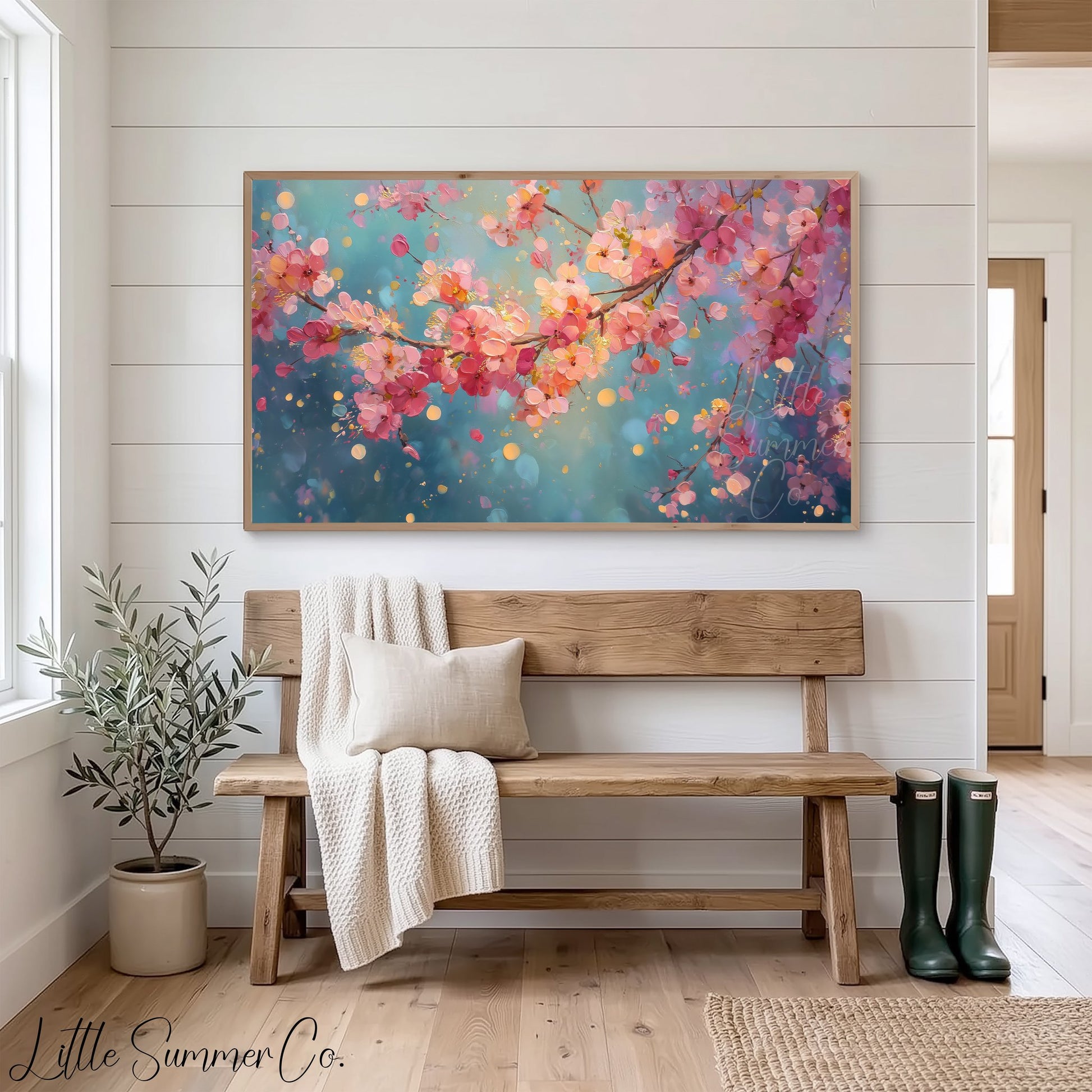 Cherry Blossom Branches Close Up Frame TV Art displayed on a TV