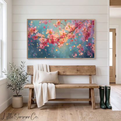 Cherry Blossom Branches Close Up Frame TV Art displayed on a TV