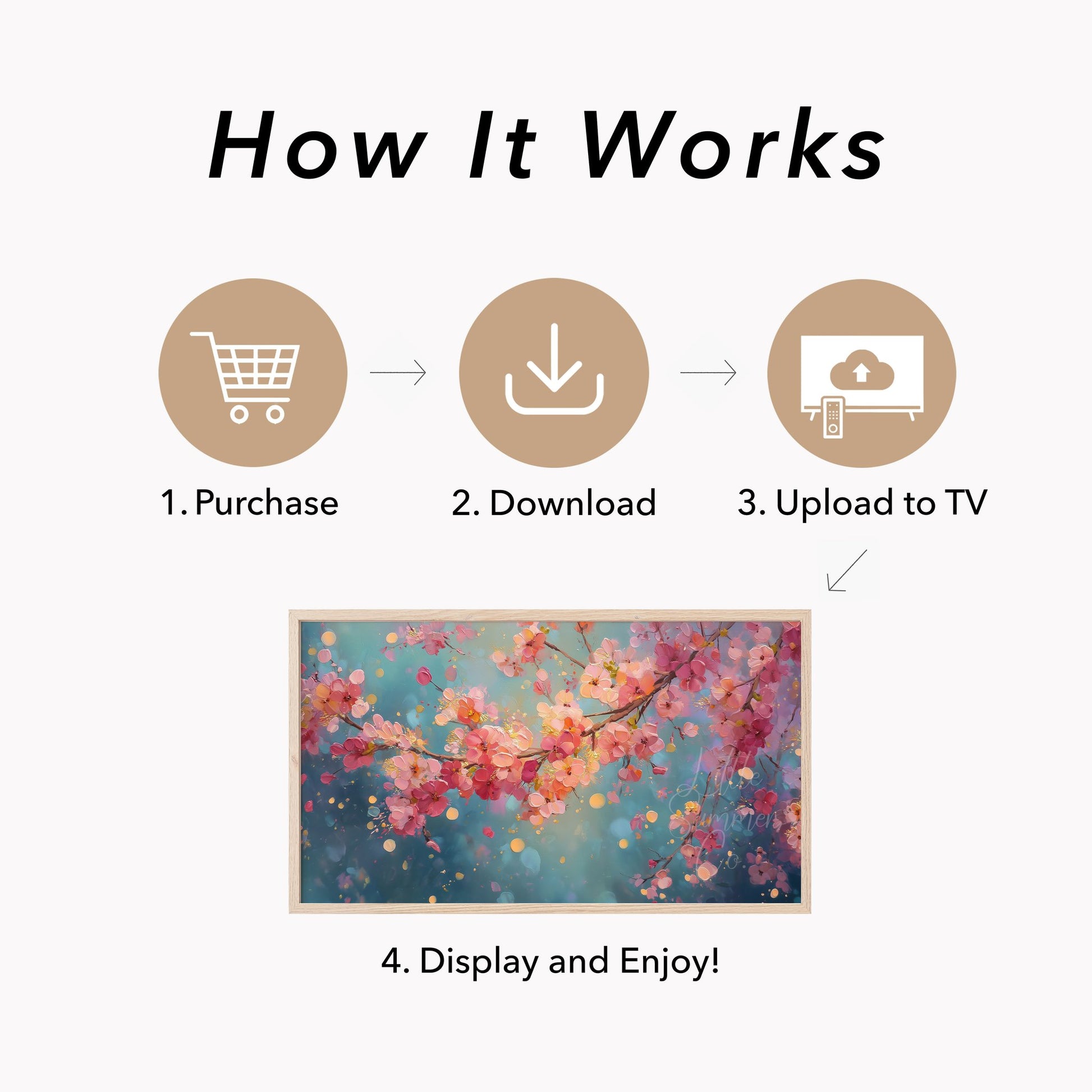 Cherry Blossom Branches Close Up Frame TV Art displayed on a TV