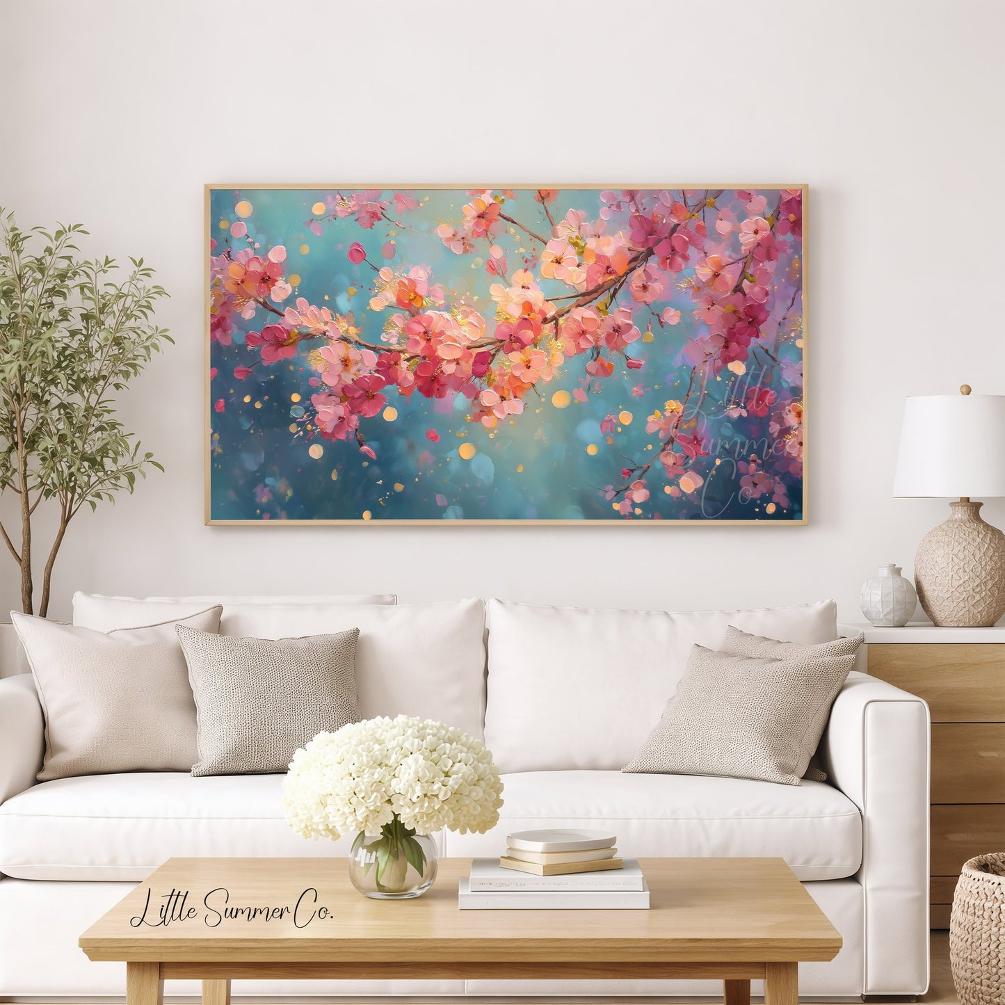 Cherry Blossom Branches Close Up Frame TV Art displayed on a TV