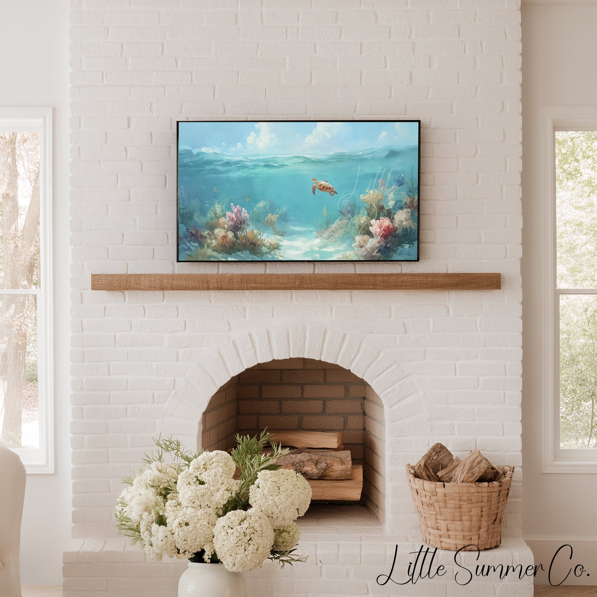 Sea Turtle Frame TV Art displayed on a TV