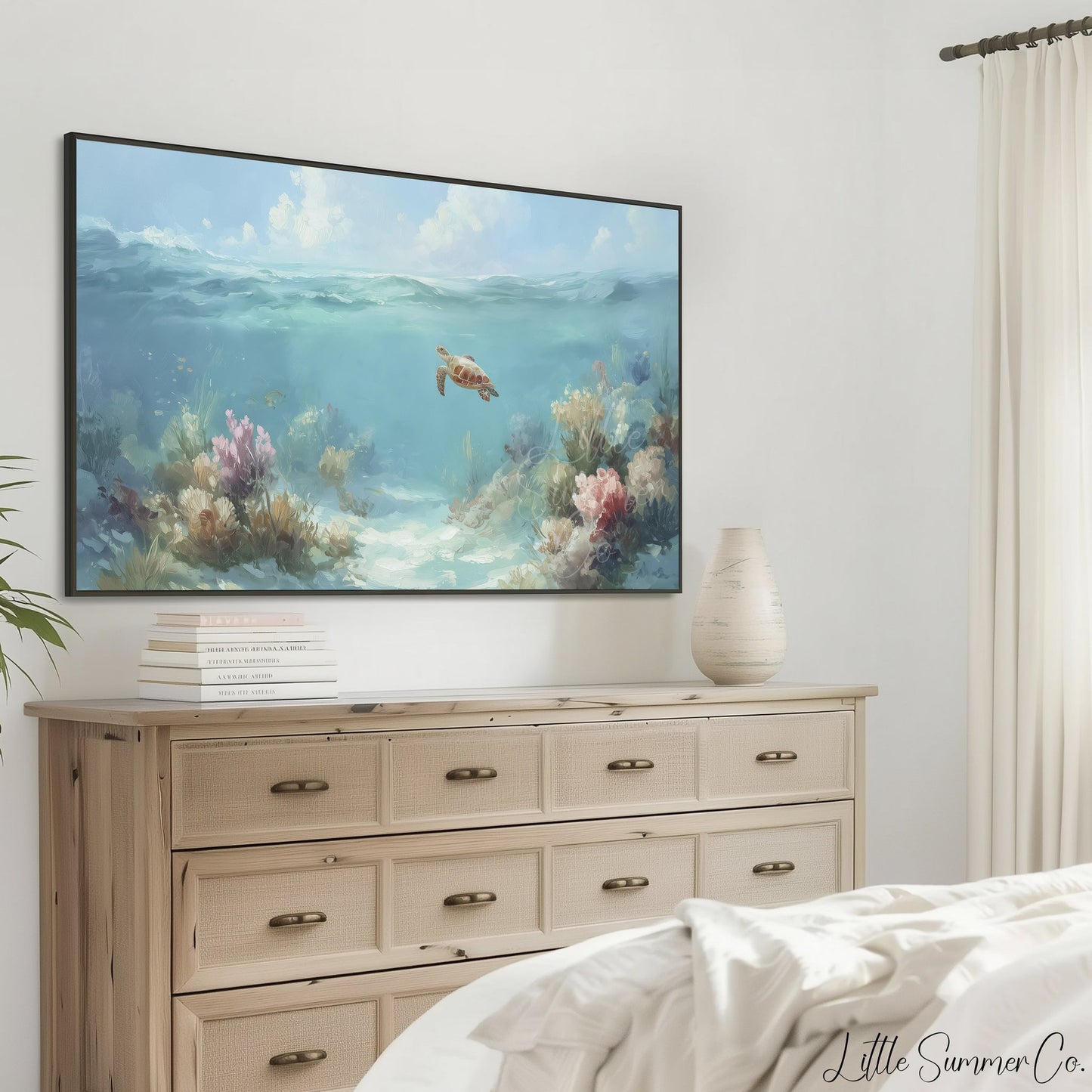 Sea Turtle Frame TV Art displayed on a TV