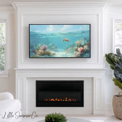Sea Turtle Frame TV Art displayed on a TV