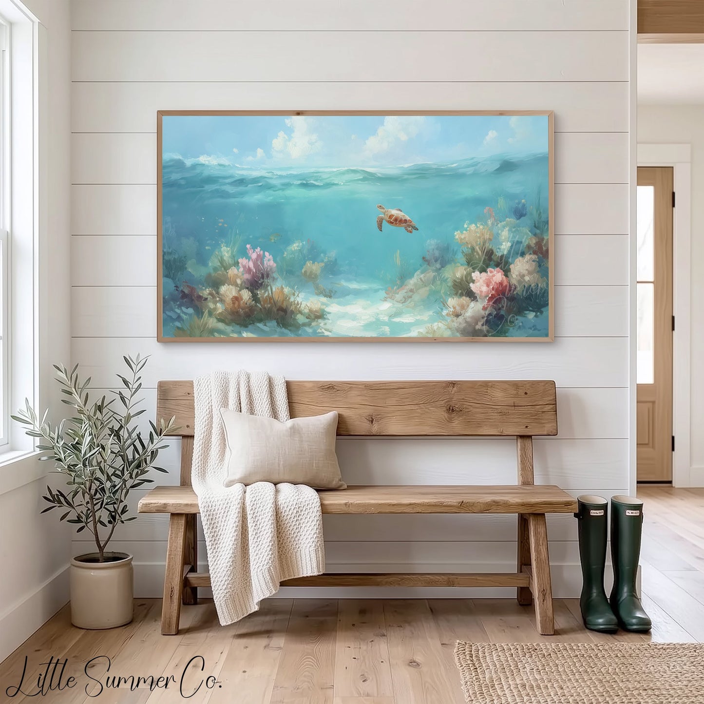 Sea Turtle Frame TV Art displayed on a TV