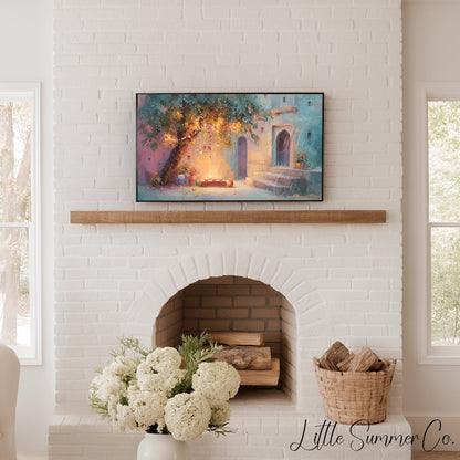 Diwali Courtyard Lantern Tree Frame TV Art displayed on a TV