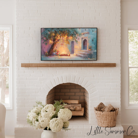 Diwali Courtyard Lantern Tree Frame TV Art displayed on a TV