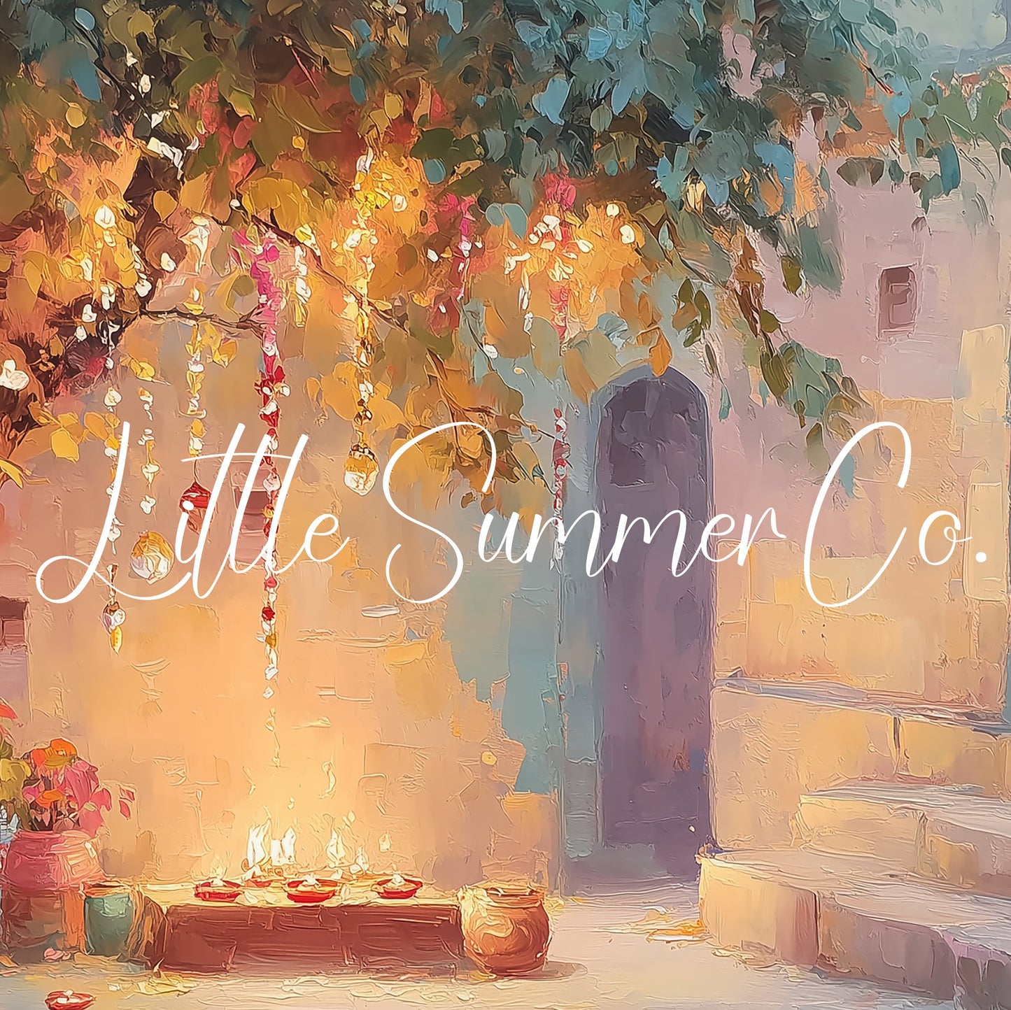 Diwali Courtyard Lantern Tree Frame TV Art displayed on a TV