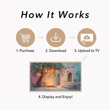 Diwali Courtyard Lantern Tree Frame TV Art displayed on a TV
