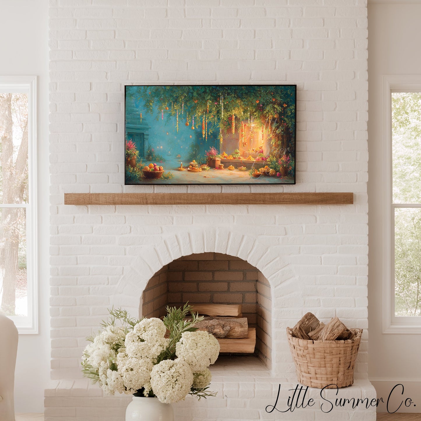 Diwali Garden Offering Frame TV Art displayed on a TV