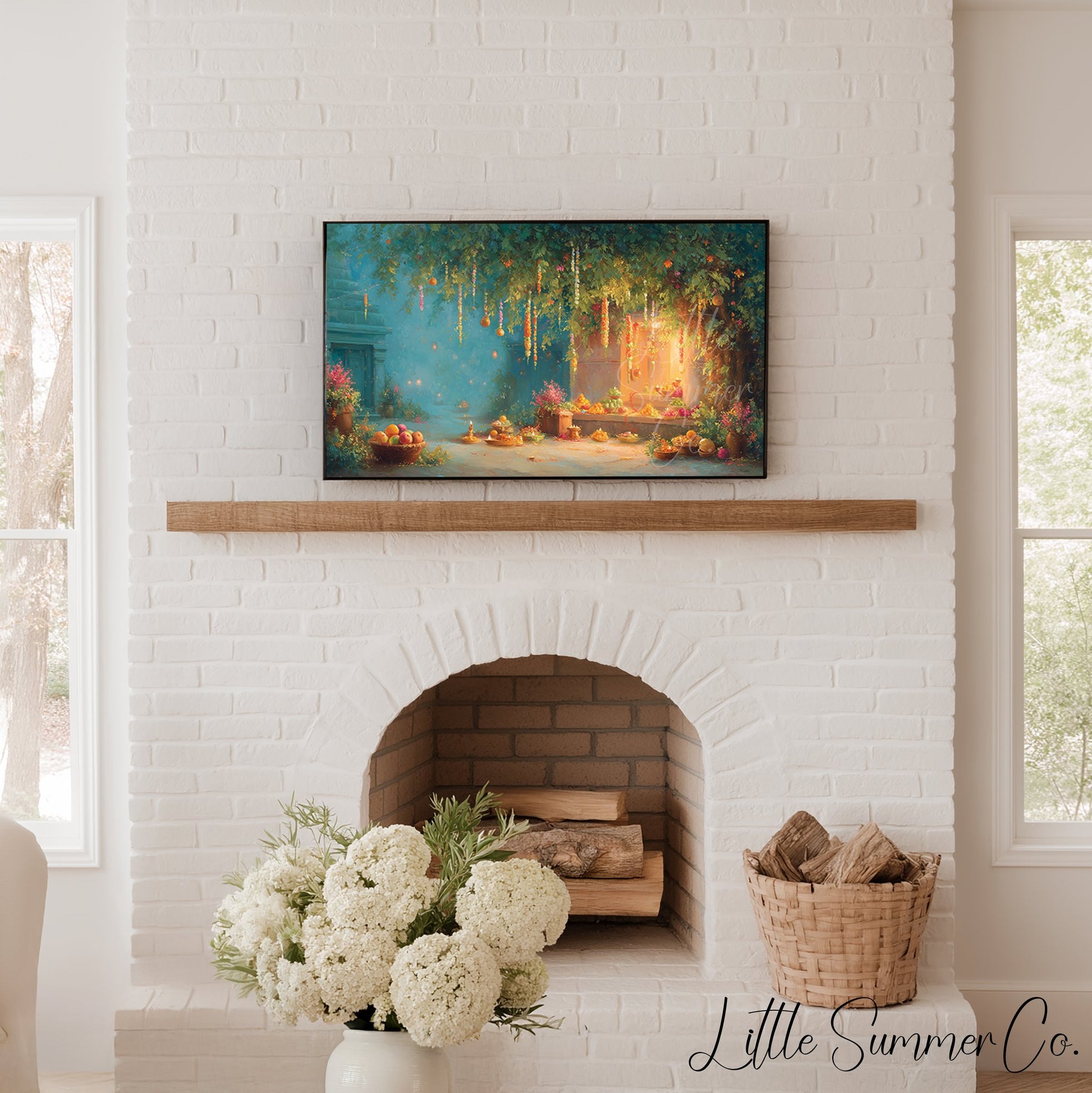 Diwali Garden Offering Frame TV Art displayed on a TV