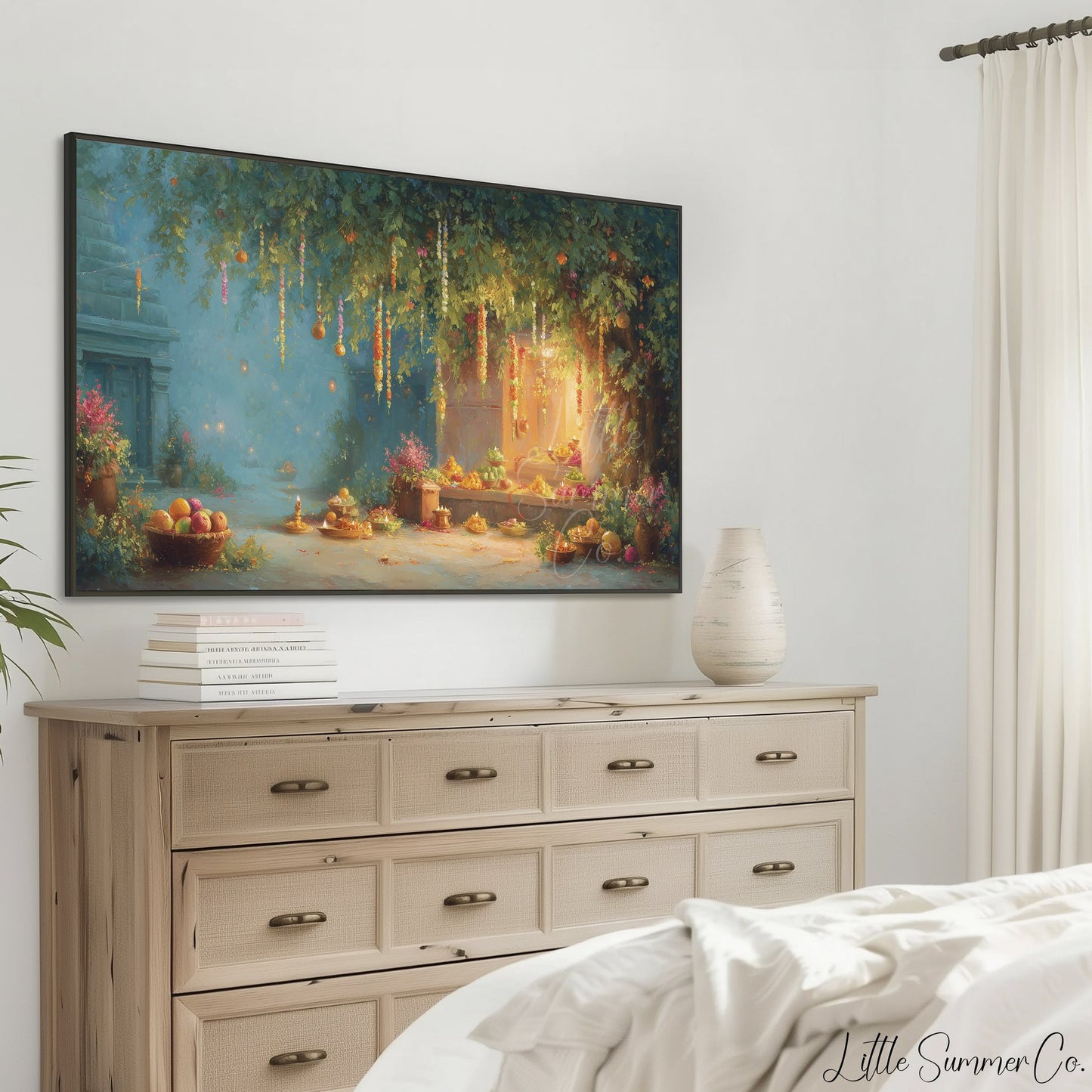 Diwali Garden Offering Frame TV Art displayed on a TV