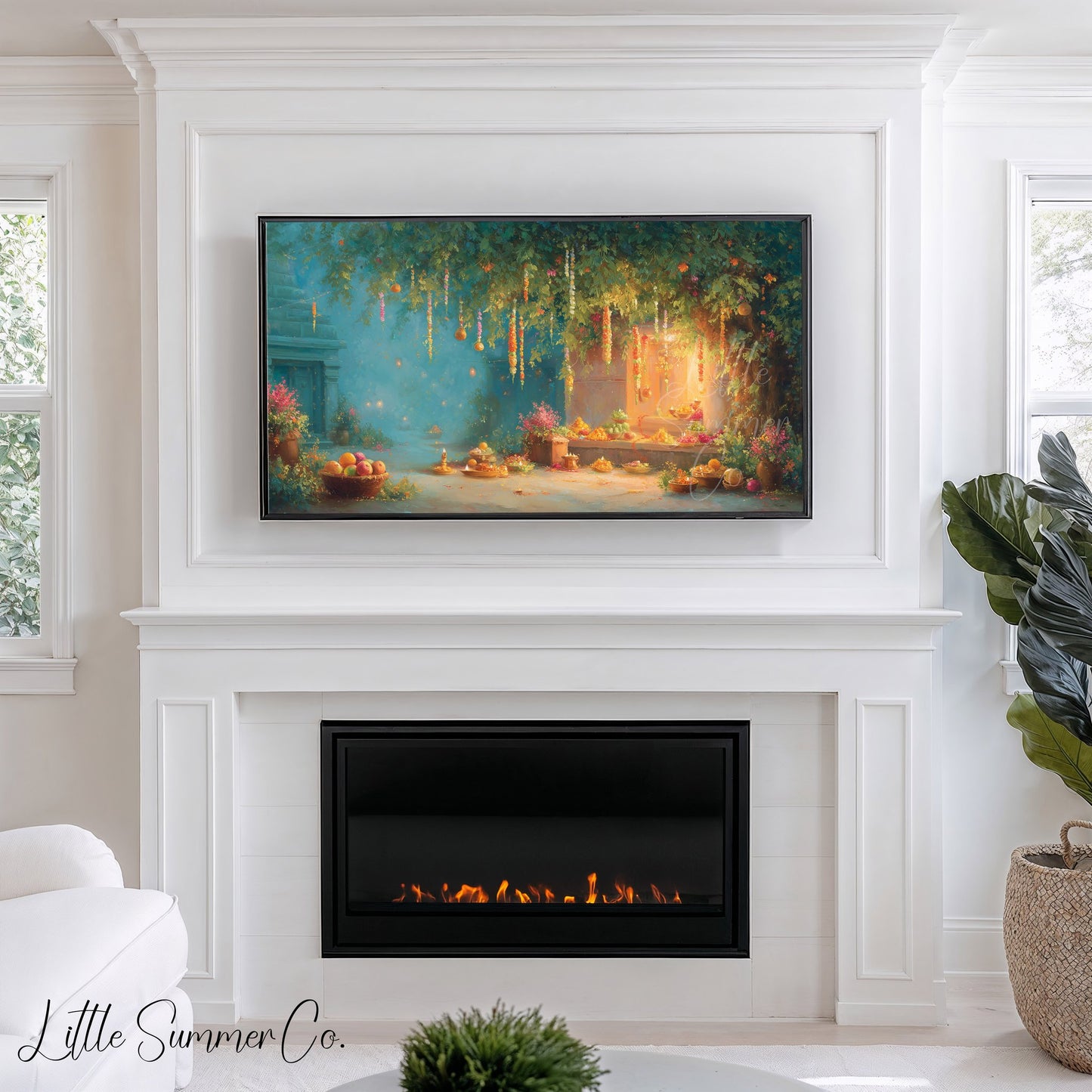 Diwali Garden Offering Frame TV Art displayed on a TV