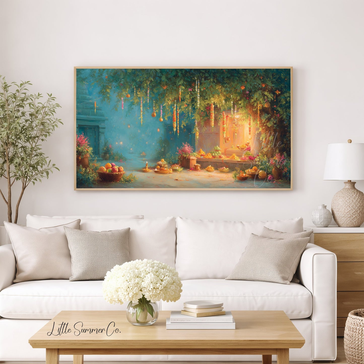 Diwali Garden Offering Frame TV Art displayed on a TV