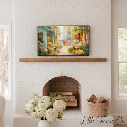 Indian Flower Market Street Frame TV Art displayed on a TV