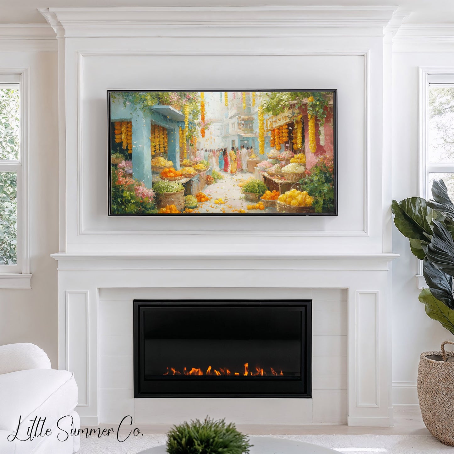 Indian Flower Market Street Frame TV Art displayed on a TV