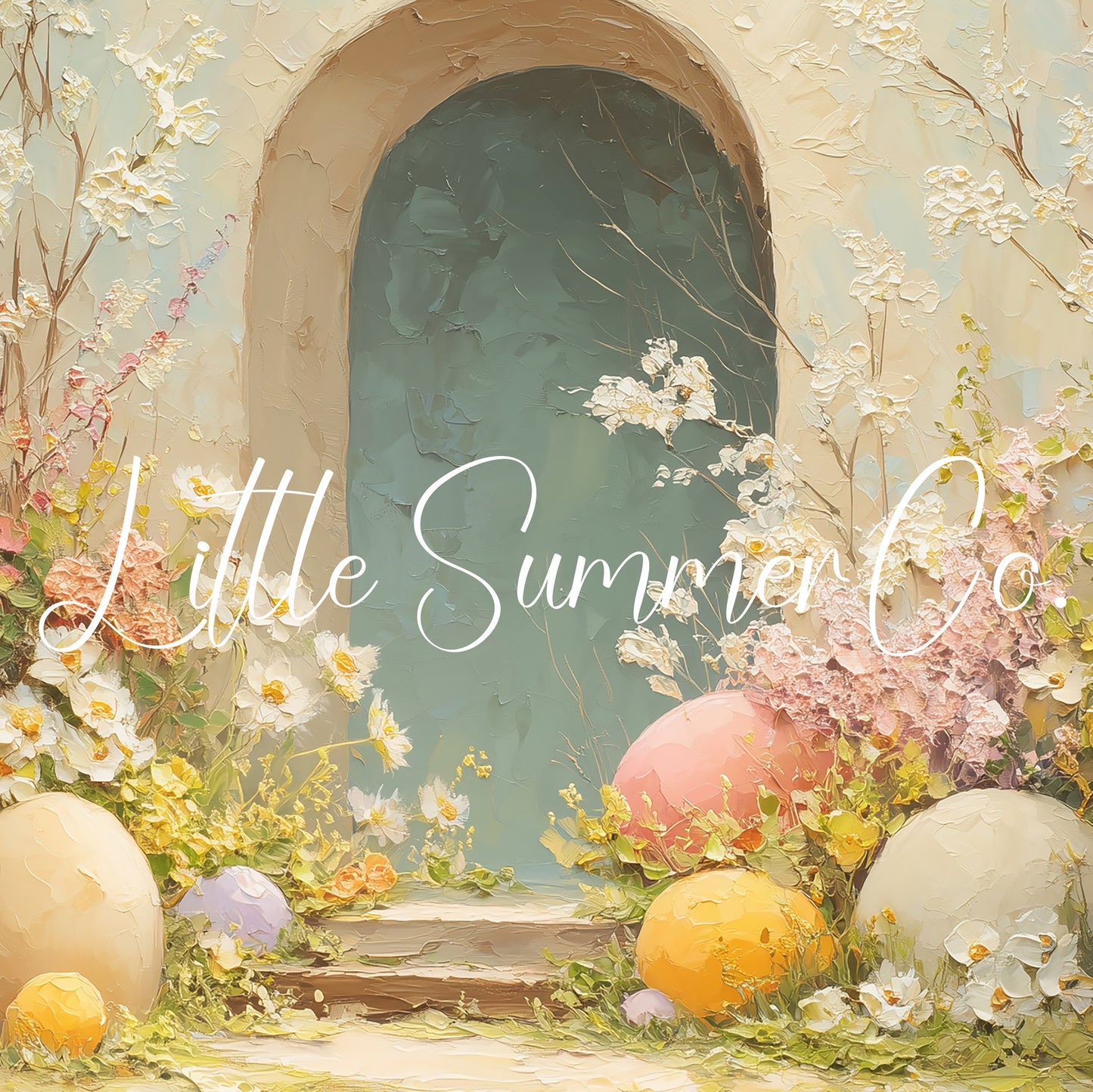 Easter Eggs Teal Garden Arch Frame TV Art displayed on a TV