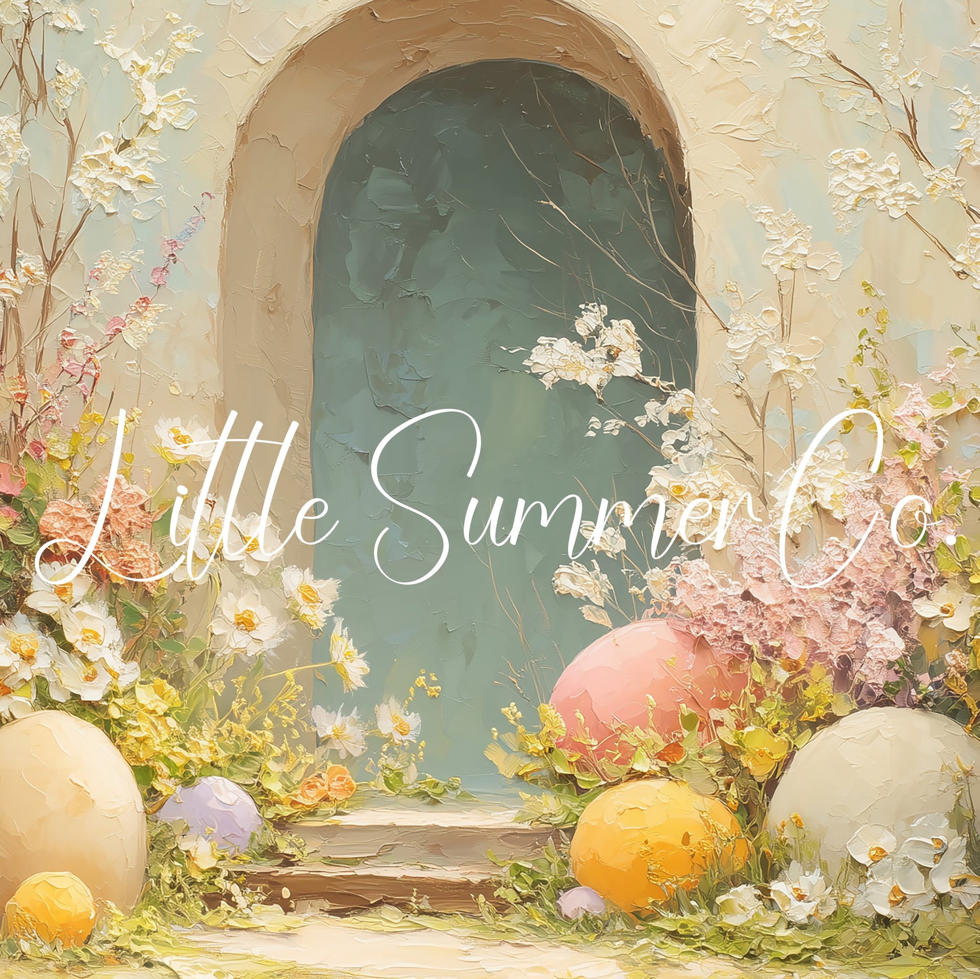 Easter Eggs Teal Garden Arch Frame TV Art displayed on a TV
