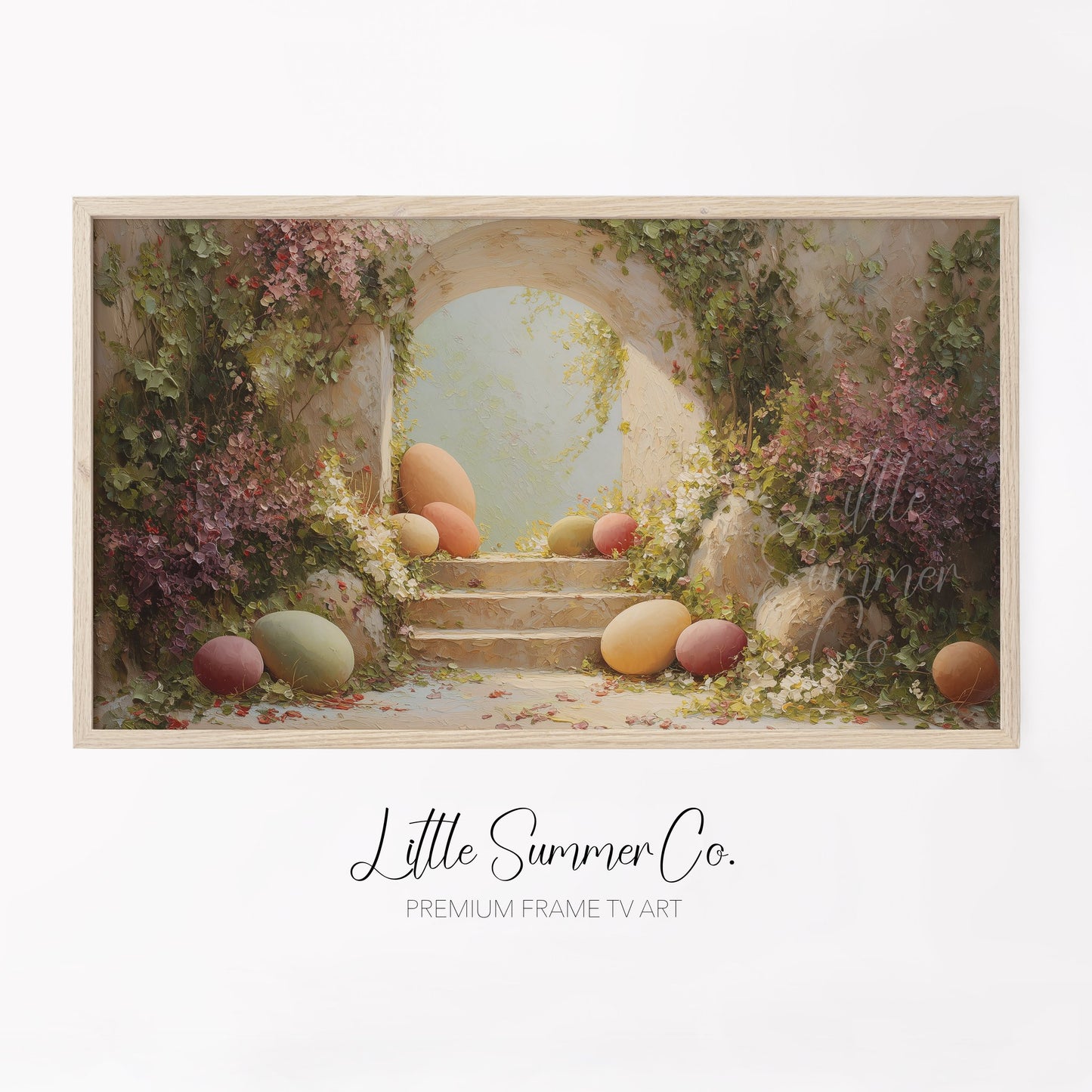 Easter Eggs Ivy Archway Steps Frame TV Art displayed on a TV