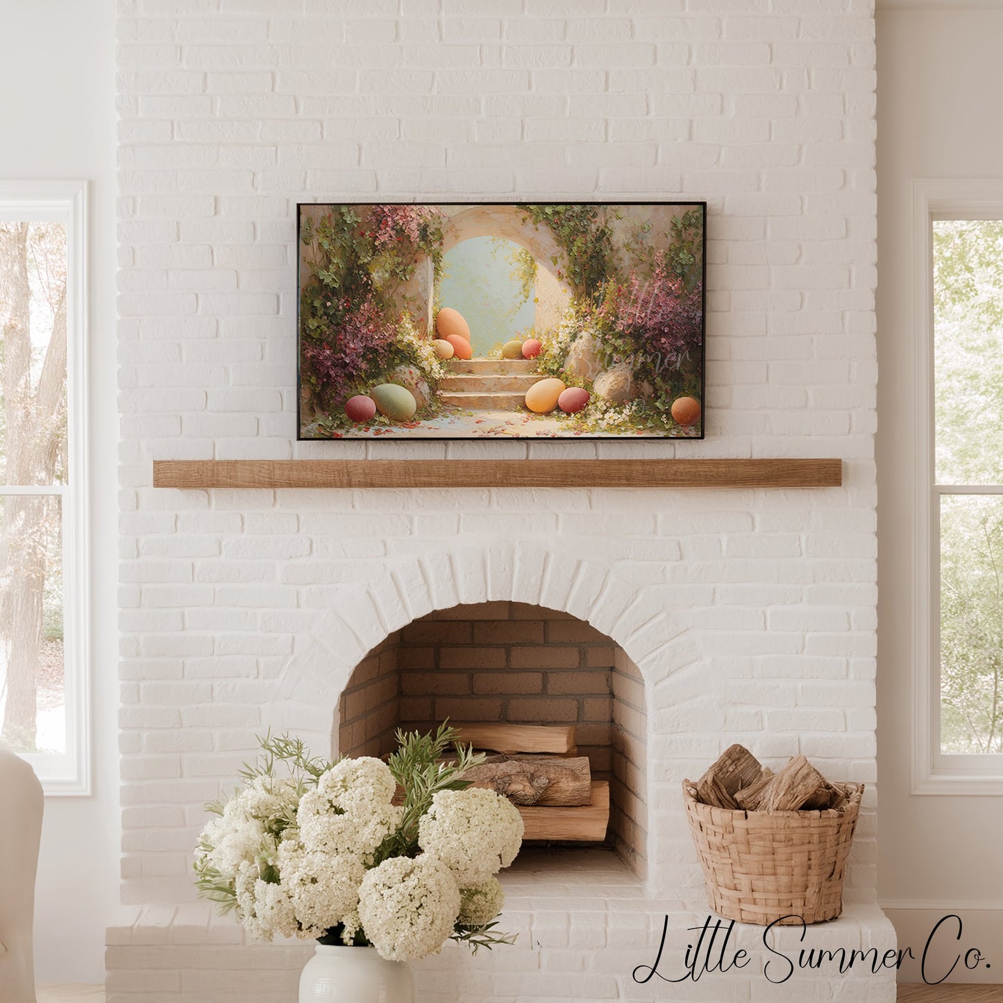 Easter Eggs Ivy Archway Steps Frame TV Art displayed on a TV