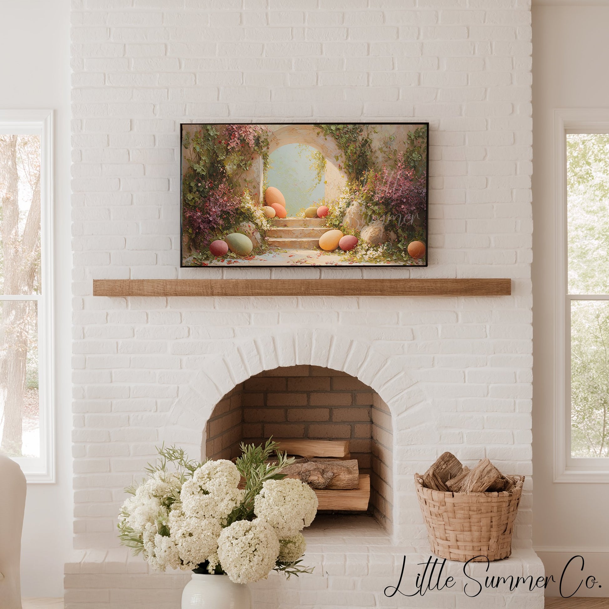 Easter Eggs Ivy Archway Steps Frame TV Art displayed on a TV