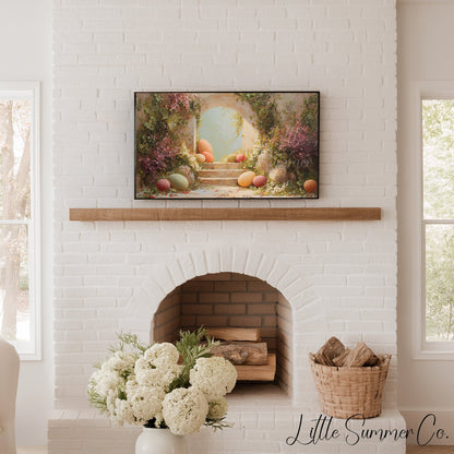 Easter Eggs Ivy Archway Steps Frame TV Art displayed on a TV
