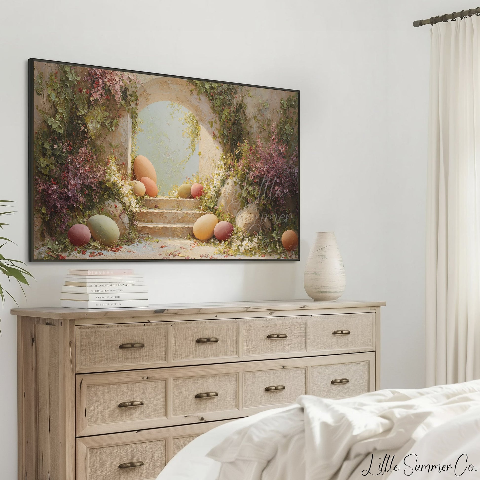 Easter Eggs Ivy Archway Steps Frame TV Art displayed on a TV