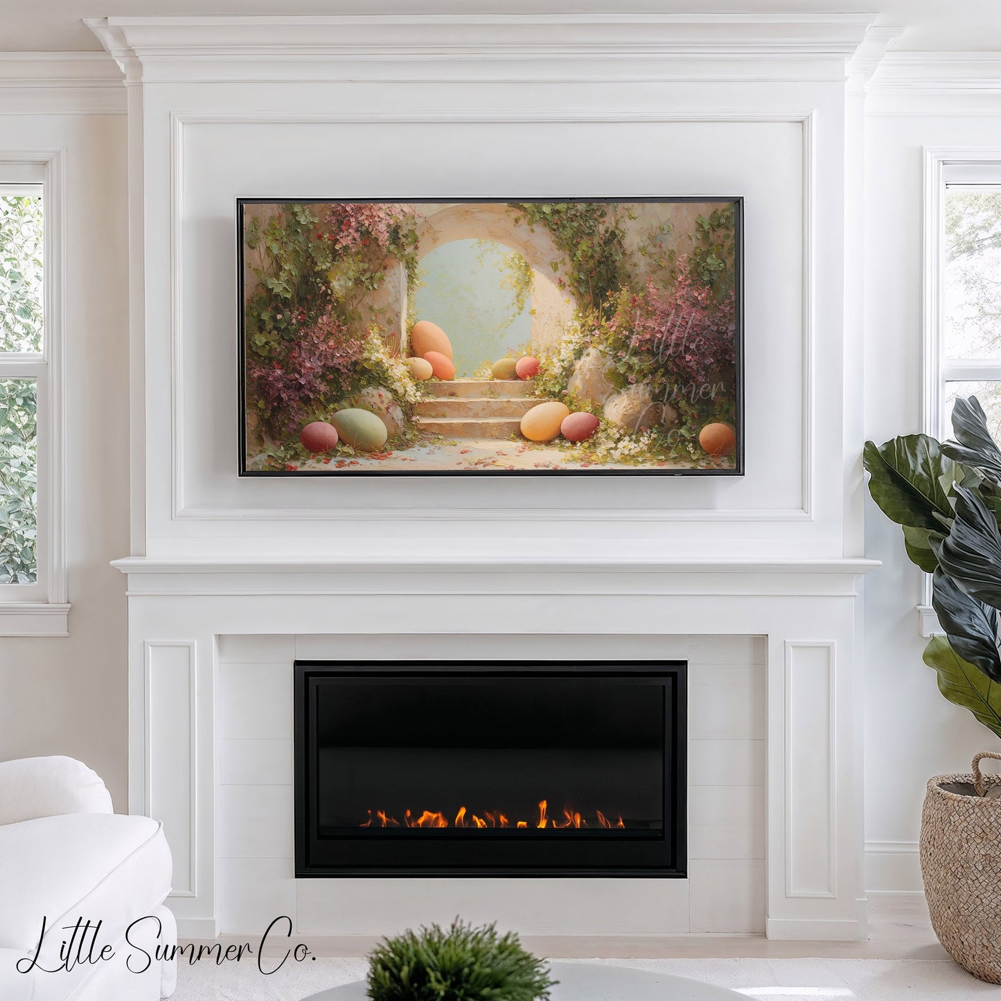 Easter Eggs Ivy Archway Steps Frame TV Art displayed on a TV