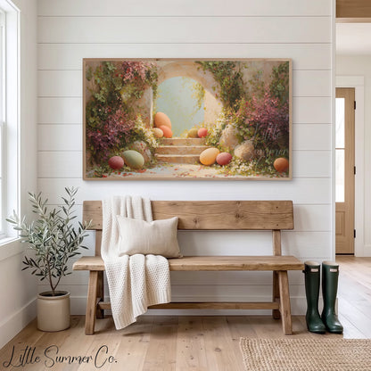Easter Eggs Ivy Archway Steps Frame TV Art displayed on a TV