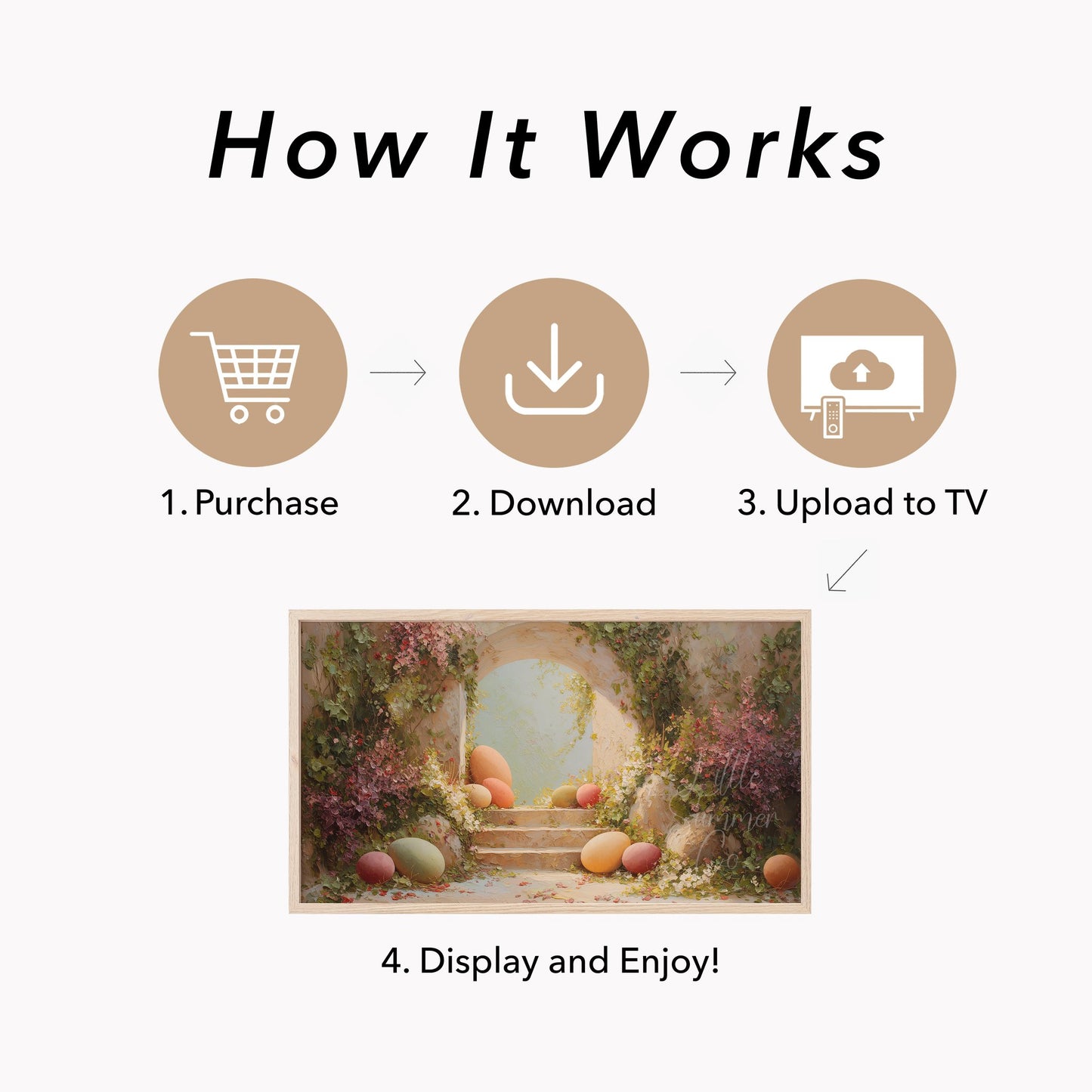 Easter Eggs Ivy Archway Steps Frame TV Art displayed on a TV