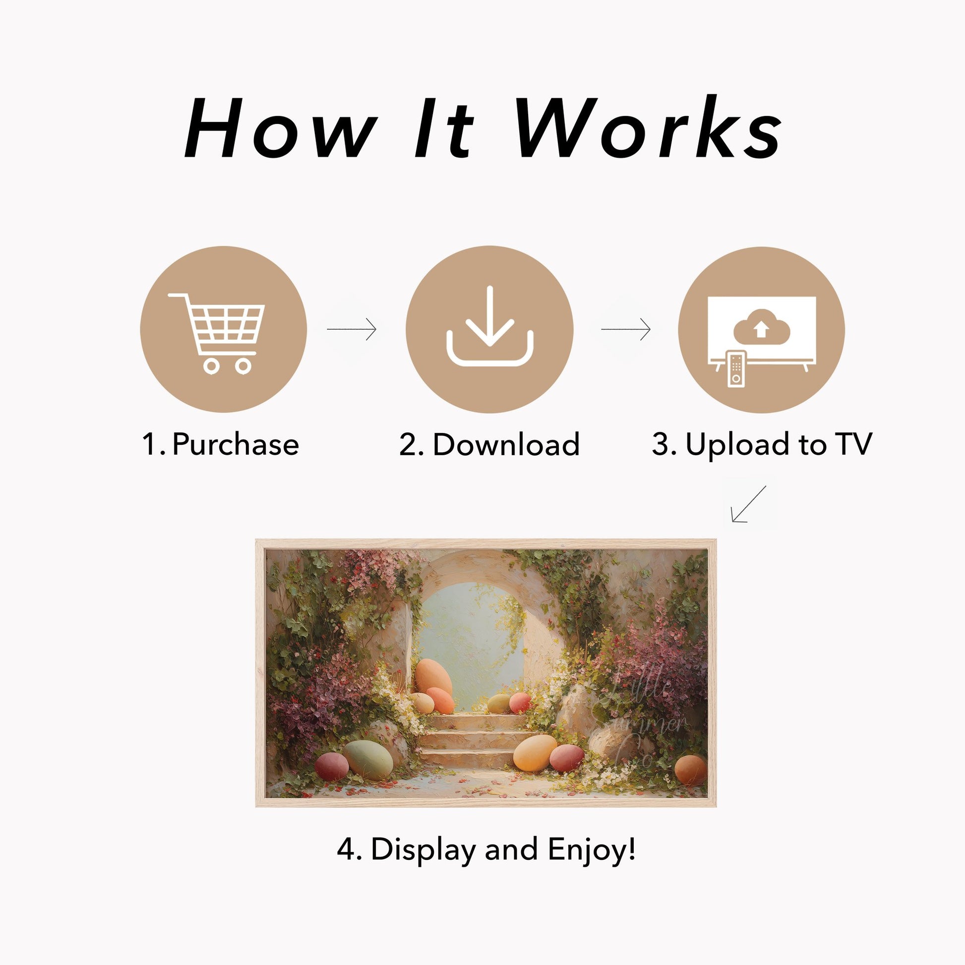 Easter Eggs Ivy Archway Steps Frame TV Art displayed on a TV