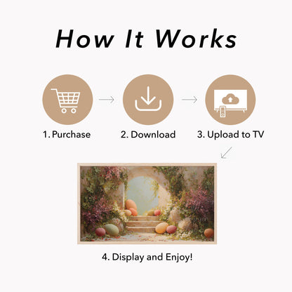 Easter Eggs Ivy Archway Steps Frame TV Art displayed on a TV