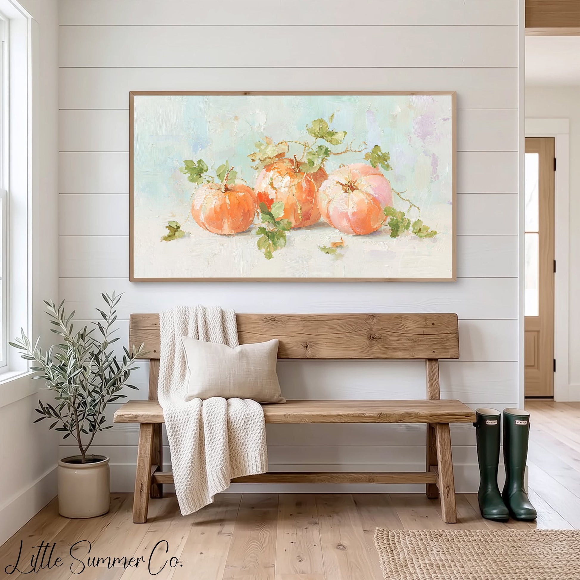 Peach Pumpkins Frame TV Art displayed on a TV