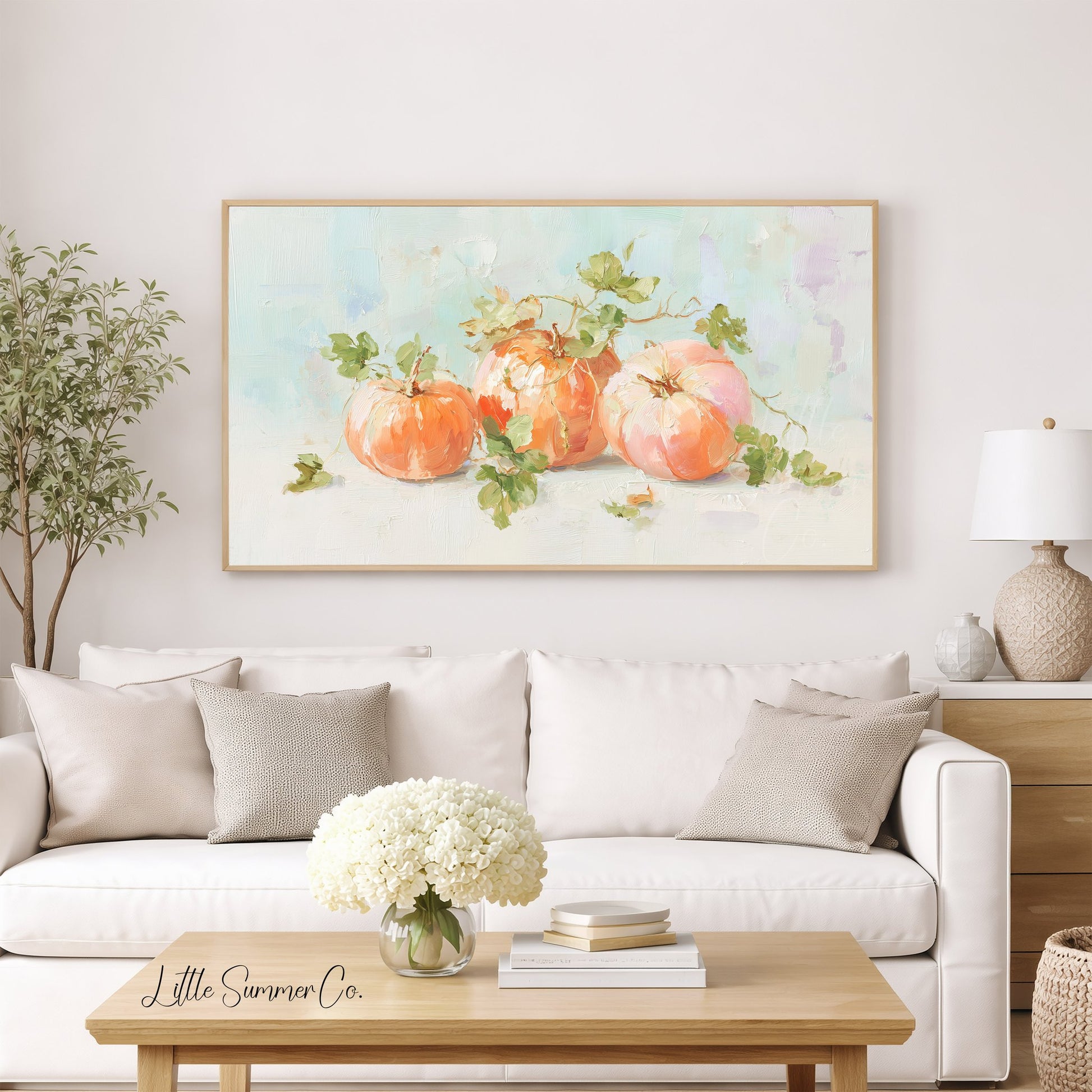 Peach Pumpkins Frame TV Art displayed on a TV