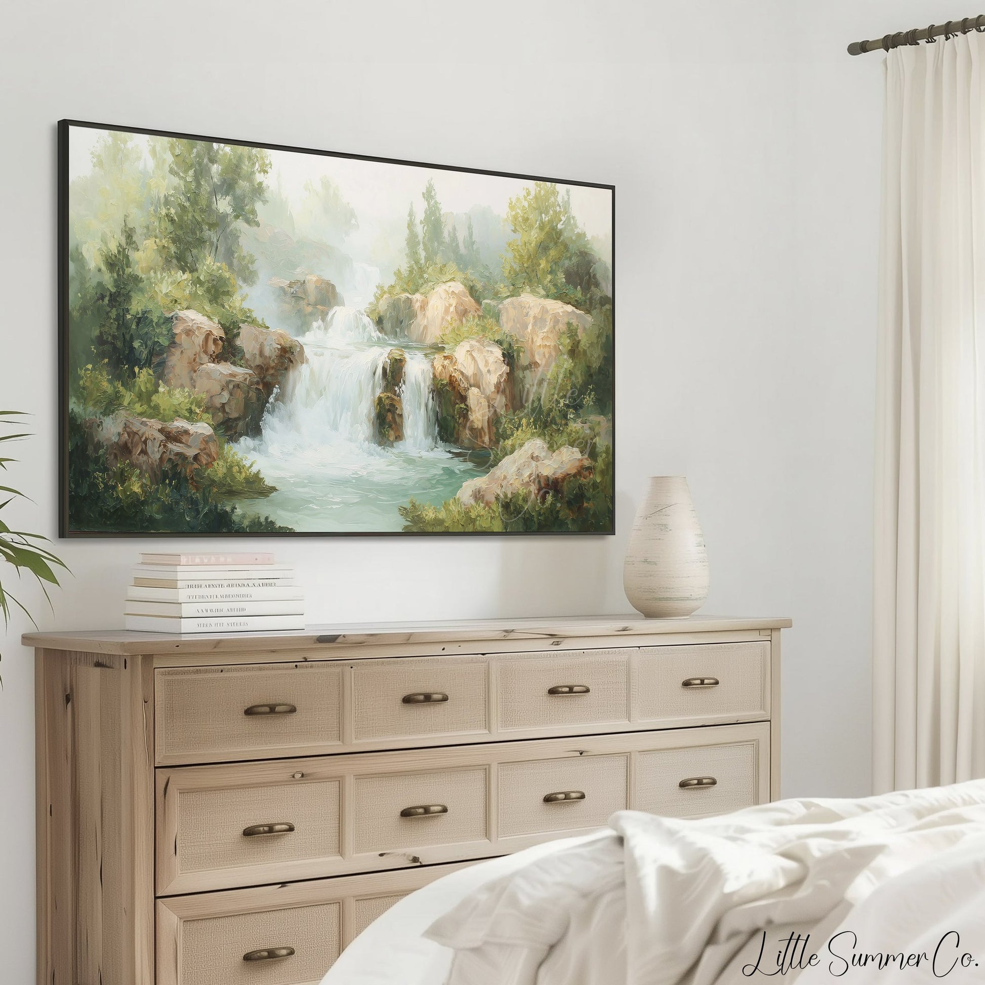 Misty Waterfall Frame TV Art displayed on a TV