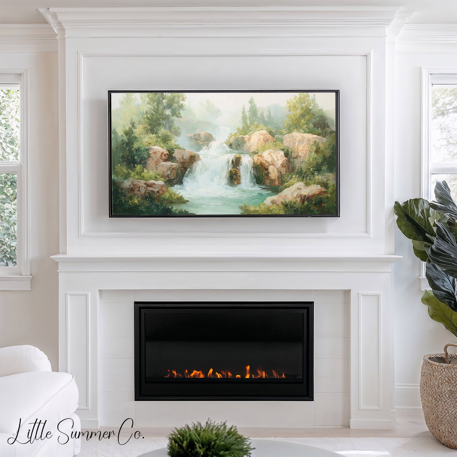 Misty Waterfall Frame TV Art displayed on a TV