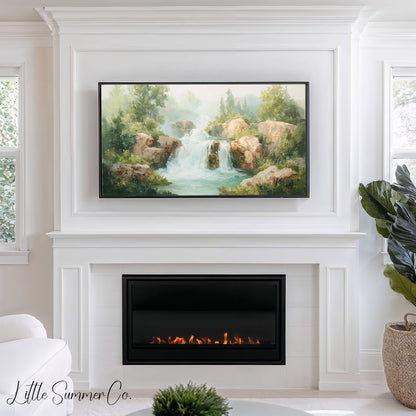 Misty Waterfall Frame TV Art displayed on a TV