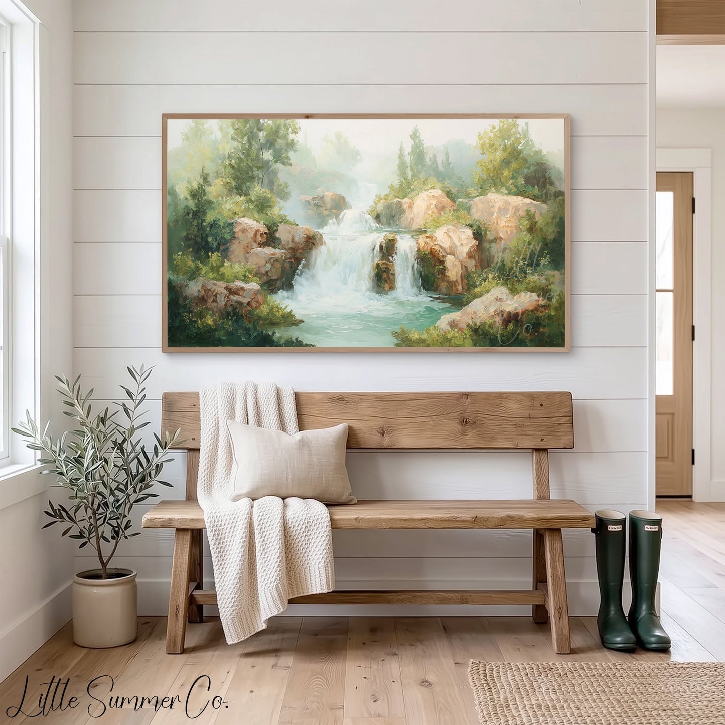 Misty Waterfall Frame TV Art displayed on a TV