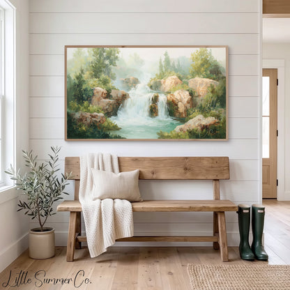 Misty Waterfall Frame TV Art displayed on a TV